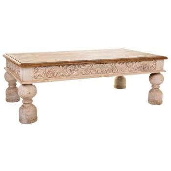 Mesa de Centro Artesanal de Madera Marrón con 4 Puertas - 135x74x45 cm