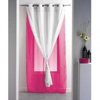Douceur D'Intérieur  - 1622790, Visillo Con  Anillas , 140 X 240 Cm , Voile Double Uni , Visillo Doble Liso , Rosa/Blanco