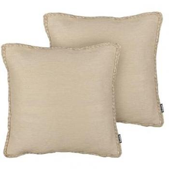 Conjunto de 2 cojines decorativos de yute beige 45 x 45 cm con funda extraíble y borde trenzado
