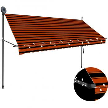 vidaXL Manual Retractable Awning with LED 300 cm Orange and Brown