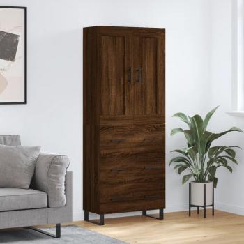 Aparador alto de madera contrachapada marrón roble 69,5x34x180 cm