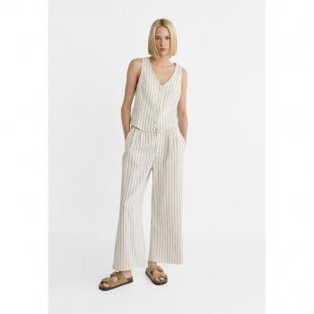 Stradivarius Striped Linen Blend Culottes in Ecru