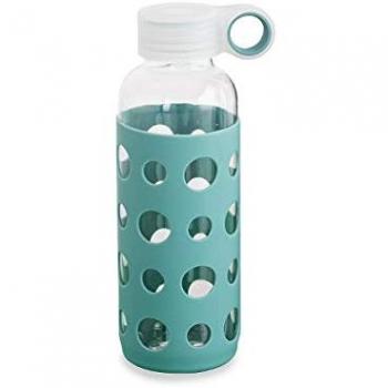 Botella de Transporte Quid QUIDATE de Vidrio con Funda de Silicona 0,4L Turquesa - Tacto suave, fácil de limpiar, reciclable, transportable, ecológico, material 100% saludable