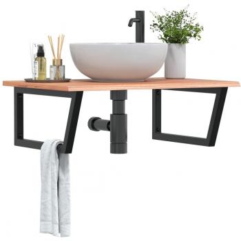 Estante de lavabo de pared de acero y madera maciza de roble