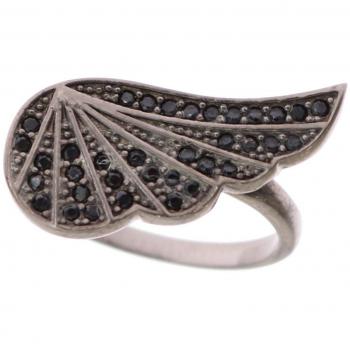 Silver Womens Black CZ Rhodium 925 Ring