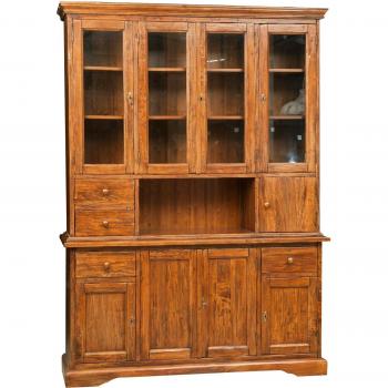 Vitrina Country de madera maciza de tilo con acabado nogal 156x50x200 cm - Hecho en Italia