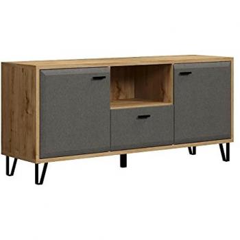 Mueble TV 2 puertas, 1 cajón y 1 hueco L144 cm marrón y gris Eiche Navarra