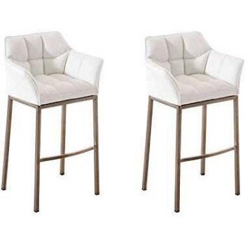 Set de 2 Taburetes de Bar Damaso en Similpelle Blanca con Estructura de Acero Inoxidable y Reposapiés