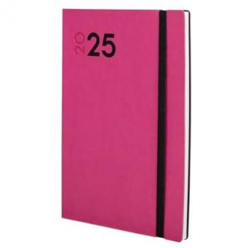 Agenda Anual Dynamic Mara 2025, encuadernada, semana vista horizontal, tamaño 140x204 mm, color fucsia, multilingüe