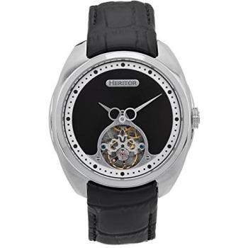 Heritor Automatic Roman Semi-Skeleton Leather Watch - Silver/Black, One Size