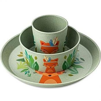 Vajilla infantil orgánica set 3 piezas zorrillo verde Koziol