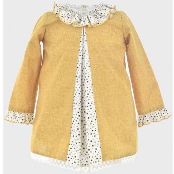 Vestido de bebé niña amarillo de algodón con detalles de volantes