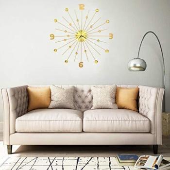 vidaXL Reloj de Pared de Metal Decoración de Casa Hogar Detalles Brillantes de Cristal Estructura Robusta Metálica Duradera Dorado Diámetro 70cm