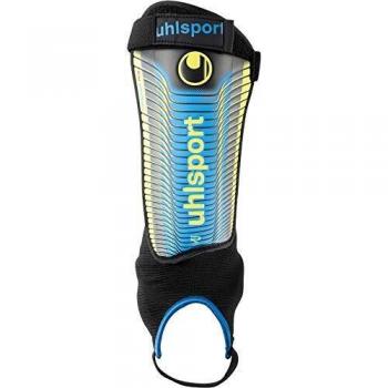 uhlsport Unisex - Tibia Plate Pro Espinilleras para Adultos, Color Negro/Azul/Amarillo Fluorescente, Talla XL