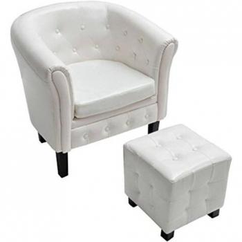 White Faux Leather Tub Chair with Footstool