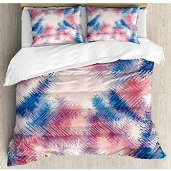 Juego de sábanas psicodélicas de 3 piezas Juego de funda nórdica, gráfico de efecto tie dye digital estilo boho con patrones de plumas suaves Arte tribal, juego de fundas de edredón / edredón de 3 pie