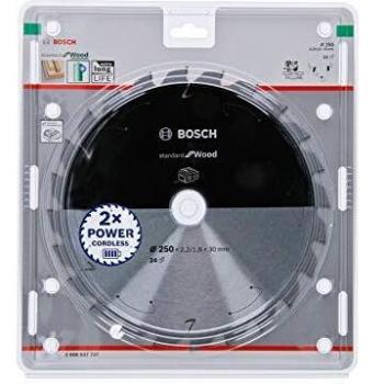 Disco de Sierra Circular Bosch Standard For Wood 250 X 2,2/1,6 X 30 T24 para Sierras a Batería y Ingletadoras - Hoja de sierra circular profesional, diámetro de 250 mm