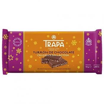 Trapa - TURRONES. Tableta de Turrón de Chocolate con leche Crujiente. Sin lactosa. - 110 gr