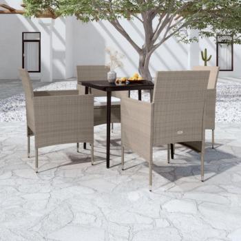 Juego de Comedor para Jardín 5 Piezas con Cojines Beige y Negro