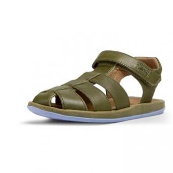 Sandalias Camper Bicho Kids 80177, cerradas de piel, T-Strap para bebé y niños, color verde caqui, con cierre adherente, talla 25 EU