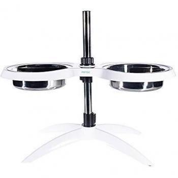 PetTec Cuencos de Altura Regulable para Perros medianos y Grandes de Acero Inoxidable | 2 x 2,5 l | Antideslizante y Estable | Ajustable de 20,5 cm hasta 54 cm | Doggy Bar - Blanco