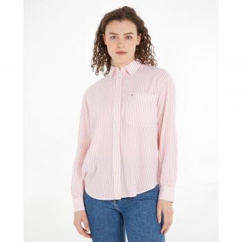 Camisa Tommy Jeans Mujer Tjw Drapy Striped Boyfriend Shirt Coral 3