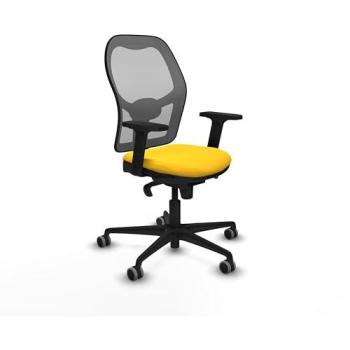 Silla Gaming Ergonomica Jorquera con Respaldo Fijo, Brazos 2D, Malla Gris y Similpiel Amarillo, Base de Nailon y Ruedas Engomadas de 65mm