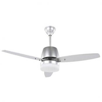 Ventilador de Techo Moderno con Luz y Control Remoto Metal Plateado 3 Aspas