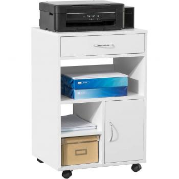SoBuy FBT106-W Soporte para Impresora Multifuncional Mesa Auxiliar con Cajón y Puerta Blanco 50 x 75 x 40 cm