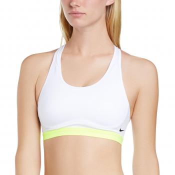 Nike Pro Fierce - Sujetador para mujer, color Blanco / Verde / Negro