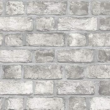 Papel de pared Homestyle Ladrillo Gris y Blanco Crudo