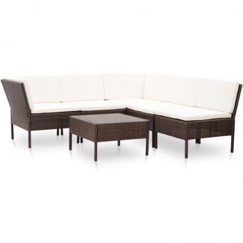 6-Piece Brown Poly Rattan Garden Lounge Set with Cushions