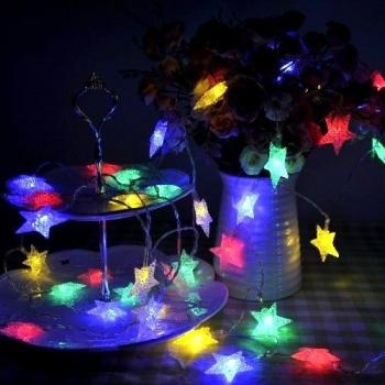 4m 13ft Lychee 40LED impermeable Batería de partículas de cinco puntas de la estrella Operado luces de hadas de Cuerda en la decoración de Navidad de la boda de interior al aire libre Jardín Home Party