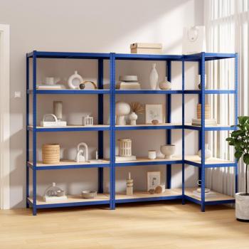 Estantería 5 niveles acero y madera contrachapada azul, 3 piezas