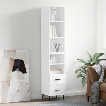 Aparador alto de madera contrachapada en blanco brillo, dimensiones 34,5x34x180 cm