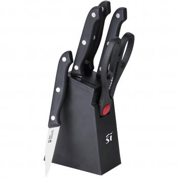 Juego de Cuchillos de Cocina y Soporte San Ignacio SG-4181 Black Steel Inox 6 Piezas