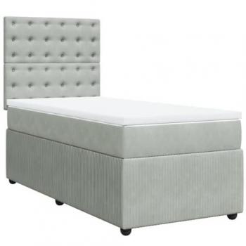 Cama Box Spring con colchón de terciopelo gris claro 100x200 cm