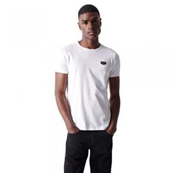 Camiseta de Hombre de Algodón Blanca con Aplique y Branding Metalizado