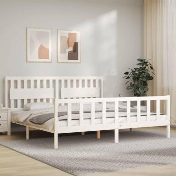 Cama Tsunbed sin colchón blanca 200x200 cm de madera maciza de pino con cabecero