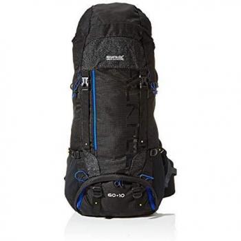 Regatta Mochila unisex Blackfell 3 expansible reflectante resistente para viajes y senderismo, Unisex, Mochila, EU187 2BY000, Negro/Surfspray, 60 + 10 Litre