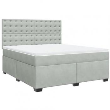 Cama box spring con colchón de muelles terciopelo gris claro 180x200 cm