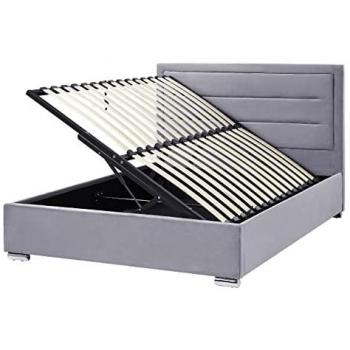Cama con Almacenaje de Terciopelo Gris Oscuro 140 x 200 cm Diseño Moderno Cabecero Acolchado Rouen