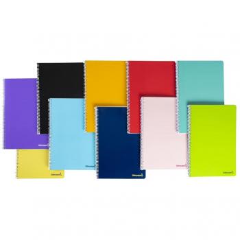 Cuaderno de espiral Liderpapel, tamaño folio, tapa blanda, 80 hojas de 60 gramos, doble raya con pauta de 2.5mm y margen - Pack de 10 unidades en colores surtidos