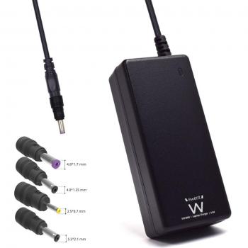 Ewent EW3899 Adaptador e Inversor de Corriente para Portátiles Asus, Interior, 65 W, con 4 Tips Intercambiables, Negro