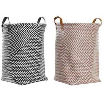 Cesto para la Ropa Sucia DKD Home Decor Geométrico Gris Beige Blanco Poliuretano Polipropileno 40 x 40 x 50 cm (2 Unidades)
