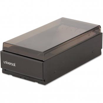 Business Card File, Metal/Plastic, 4 1/4 x 8 1/4 x 2 1/2, Black/Smoke