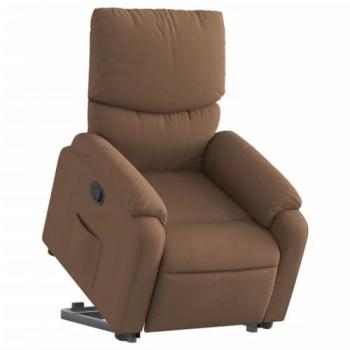 Sillón reclinable elevable de tela marrón con respaldo, reposabrazos, diseño orejero para relax y descanso, asiento ajustable