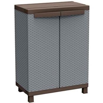 Armario bajo de ratán efecto con 2 puertas y 1 estante - Gris 68x39xh91,5 cm