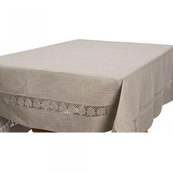 Lino fashion: gris 100% lino mantel con Floral Encaje Frontera, gris, 180cm x 350cm- 71 x 138