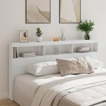 Cabecero de cama con contenedor y luz LED blanco 200x17x102 cm